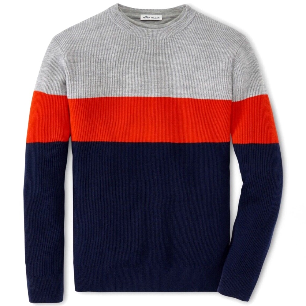 Peter Millar Crown $228 Colorblock Wool Crewneck 2XL Knit Sweater Gray Red Navy